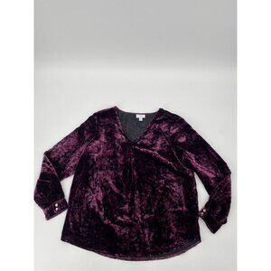 J Jill Velvet Paisley-Printed Long Sleeve Top Shadow Women Size Small